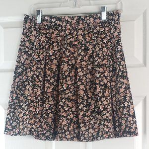 Messini Peach Black Floral Flare Skirt